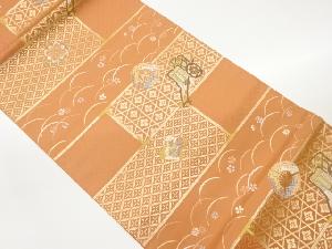 御所車に華紋・丸文模様織出し袋帯